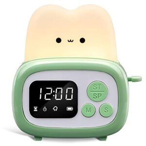 qanyi small timer clock toaster lamp, cute night light with time management tool and table clock alarm digital timer for kids, abs+pc kids lamp birthday gifts for teen toddler baby girls boys
