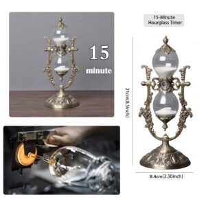 Hourglass Timer,Rotatable Vintage Hour Glass with Sand,15 Minute Sand Timer,Metal Sand Hourglass，Suitable for Gifts, Home,Desk,Games,Study,Office Decoration