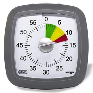 lavigo 60 minute countdown visual timer for adults kitchen cooking kids study reading classroom teaching and office, three colors scale designed, quietly count time management tool(gray)