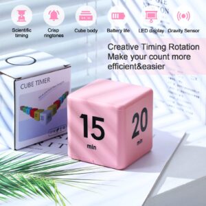 Cube Timers Cube Kitchen Timer Gravity Sensor Flip Timer Cube Countdown Timer 2.6 Inch Kids Timer Square Workout Timer Exercise Timer Game Timer 15-20-30-60 Minutes for Time Management (Pink)