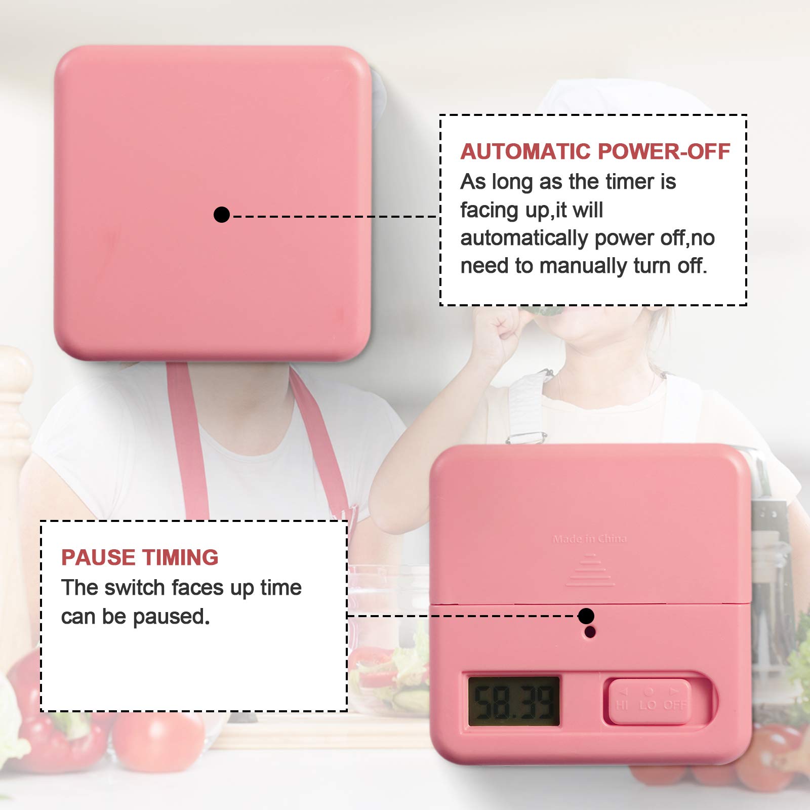 Cube Timers Cube Kitchen Timer Gravity Sensor Flip Timer Cube Countdown Timer 2.6 Inch Kids Timer Square Workout Timer Exercise Timer Game Timer 15-20-30-60 Minutes for Time Management (Pink)