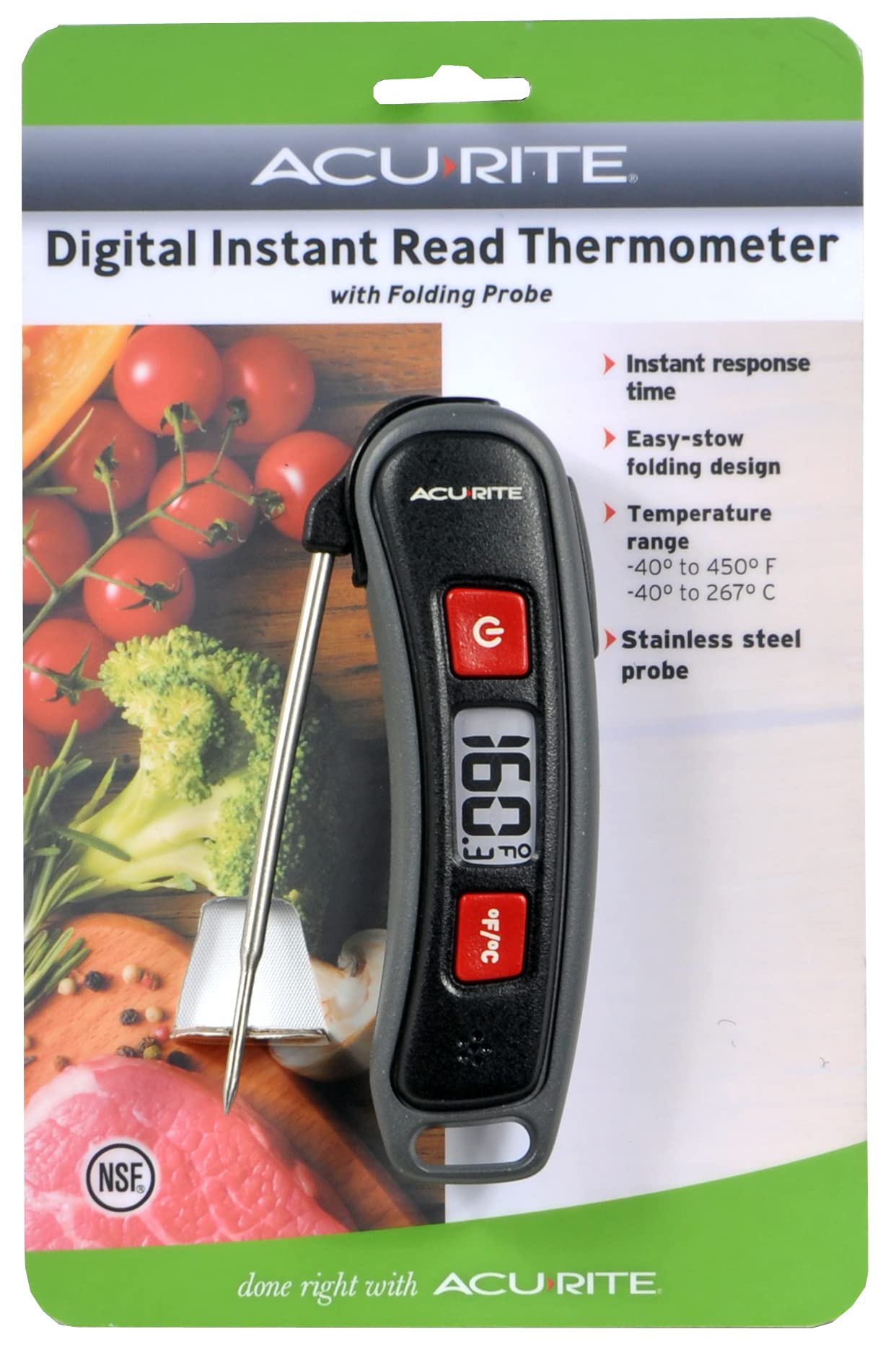 AcuRite, Multicolor Digital Instant Read Thermometer with Folding Probe, 5" L, 3.3"