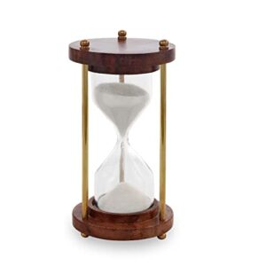 sohrab nauticals wooden brass hourglass 4 inches 1 minute sand timer | sandglass | sand clock | timer with sparkling natural white sand for home & kitchen office table desk || rosewood sandtimer