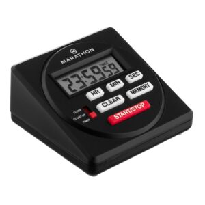 marathon 24 hour digital timer, black - large, easy-to-read lcd display - loud ring alarm - clock feature - aa battery included
