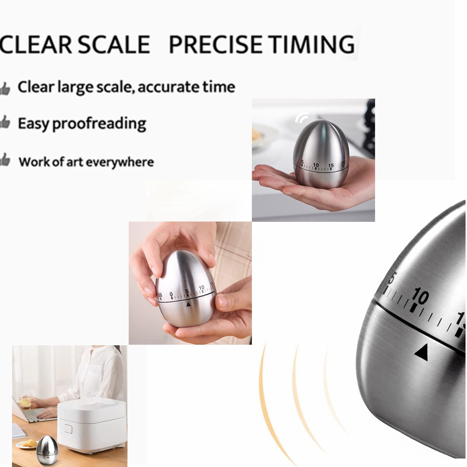 Kitchen Egg Timers for Boiling Eggs Mechanical Kitchen Timer Rotating Alarm with 60 Minutes Stainless Steel Visual Countdow Waterproof Timer for Cooking Exercise Learning Cosmetic Applications Baking