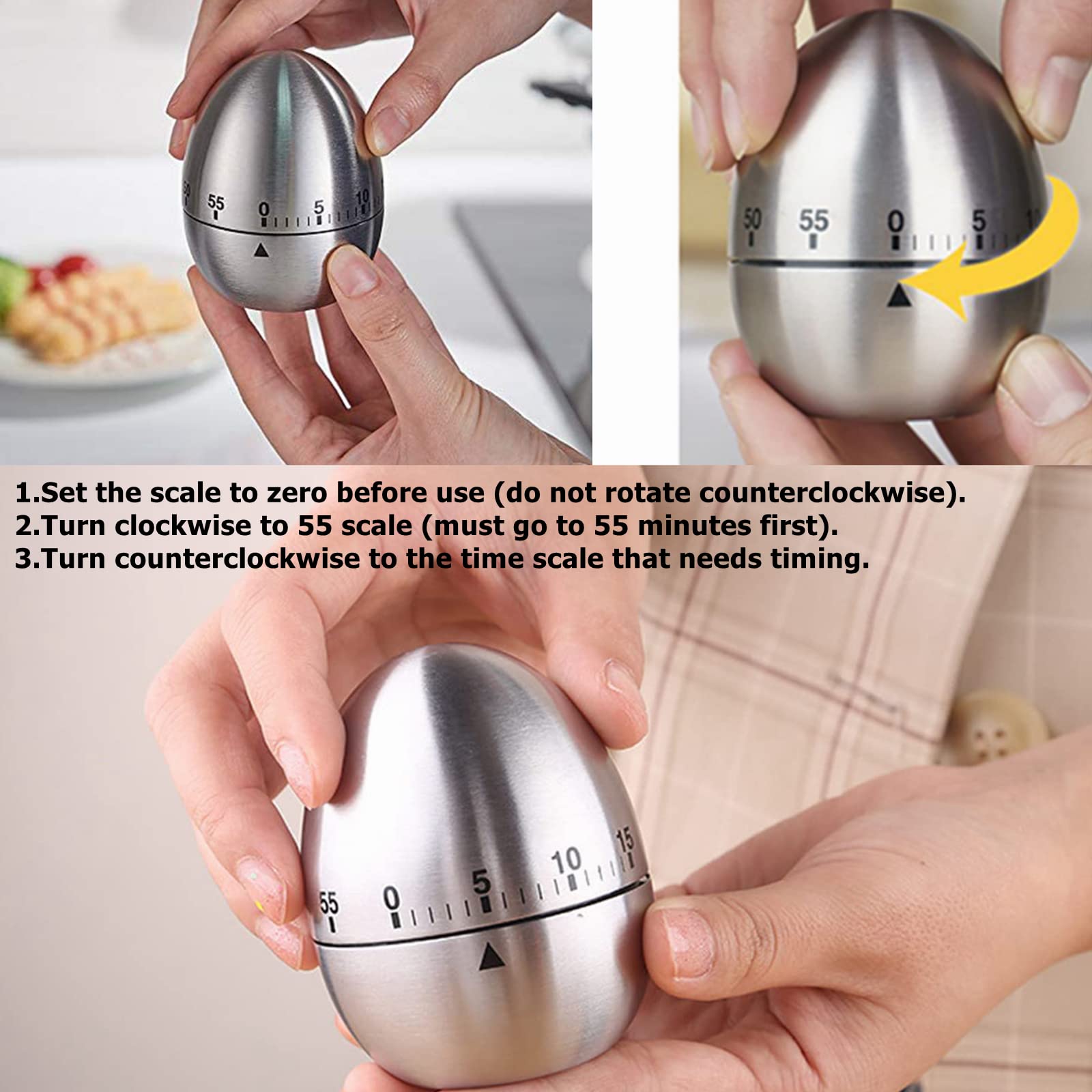 Kitchen Egg Timers for Boiling Eggs Mechanical Kitchen Timer Rotating Alarm with 60 Minutes Stainless Steel Visual Countdow Waterproof Timer for Cooking Exercise Learning Cosmetic Applications Baking