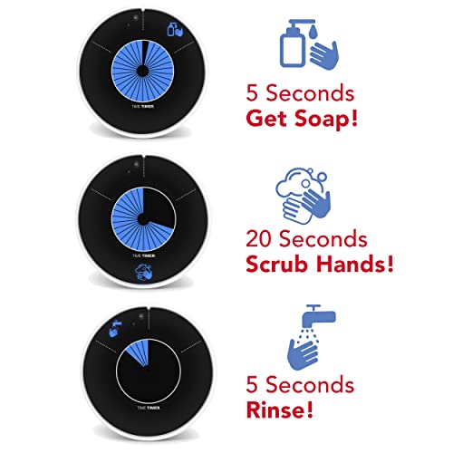 TIME TIMER WASH — 30 Second Visual Timer Promoting Proper Hand Washing for Preschool, Kindergarten and Adults, Hands Free, Touch-Less Handwashing, Bathroom Timer with Optional Music Sound