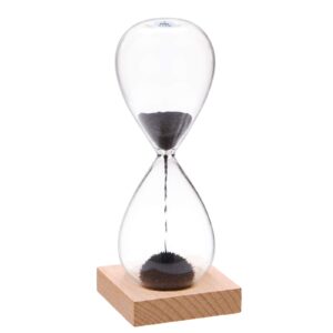 yltimer magnetic hourglass sand timer 1 minute: large sand clock with black magnet iron powder & wood base, sand watch 1 min, hand-blown hour glass sandglass for office desk home decor