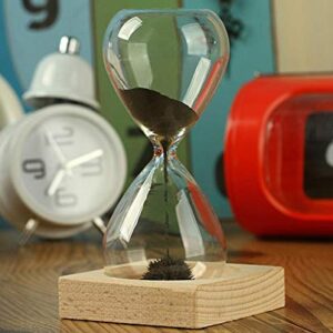 YLTIMER Magnetic Hourglass Sand Timer 1 Minute: Large Sand Clock with Black Magnet Iron Powder & Wood Base, Sand Watch 1 Min, Hand-Blown Hour Glass Sandglass for Office Desk Home Decor