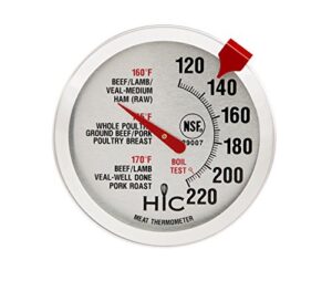 hic kitchen oven safe meat thermometer, large 2-inch easy-read face, durable stainless steel stem, accurate temperature reading, perfect for roasting and grilling
