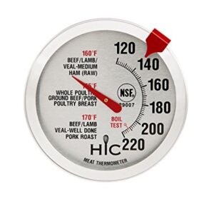 HIC Kitchen Oven Safe Meat Thermometer, Large 2-Inch Easy-Read Face, Durable Stainless Steel Stem, Accurate Temperature Reading, Perfect for Roasting and Grilling