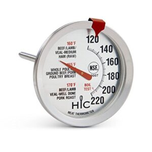 HIC Kitchen Oven Safe Meat Thermometer, Large 2-Inch Easy-Read Face, Durable Stainless Steel Stem, Accurate Temperature Reading, Perfect for Roasting and Grilling