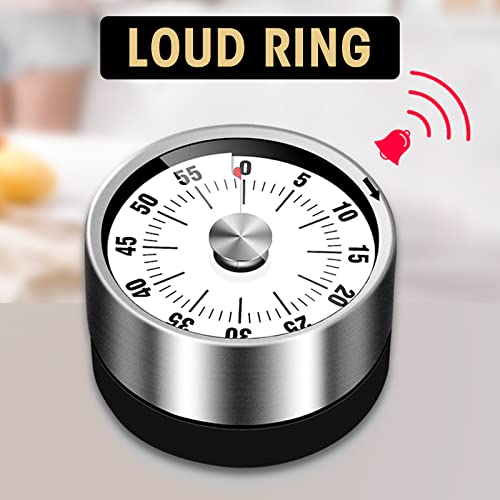 PMYEK Visual Timer-60-Minutes Mechanical Timer for Kitchen and Kids, Classroom Timer, Time Management Tool with Loud Alarm Sound & Stainless Steel for Teaching, Study, Exercise, Baking, Cooking, Frame