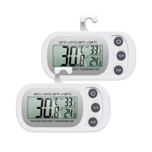 amir fridge thermometer digital, newest refrigerator thermometer 2 pack, mini freezer thermometer with hook, lcd display, ℃/℉ switch + max/min record, for kitchen, home, restaurants