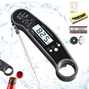lponjar digital meat thermometer, instant read food thermometer for grilling, bbq, cooking, baking, liquids - foldable probe, bottle opener, ip67 waterproof, backlight, magnet, and calibration