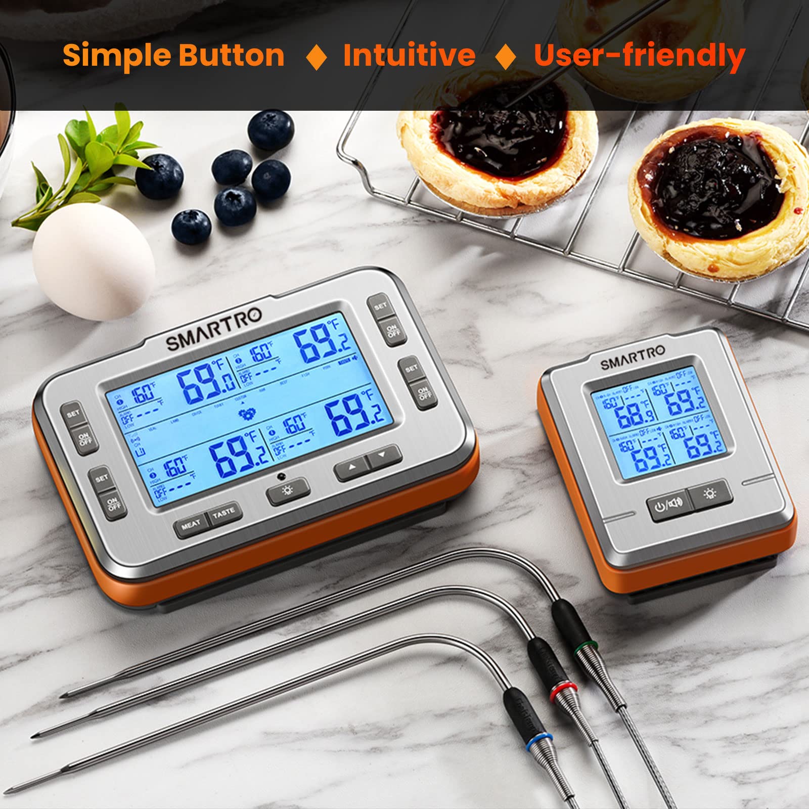 SMARTRO X50 Digital Wireless Meat Thermometer 4 Probes, 500ft Food Temp Monitoring Range for BBQ Grilling Smoker & Kitchen Cooking with Smart Alarm