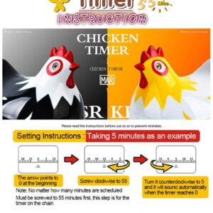 Chicken Timer Cute Cartoon Kitchen Timer Cooking Timer Reminder Countdown Baking Timer for Cooking Baking(White)