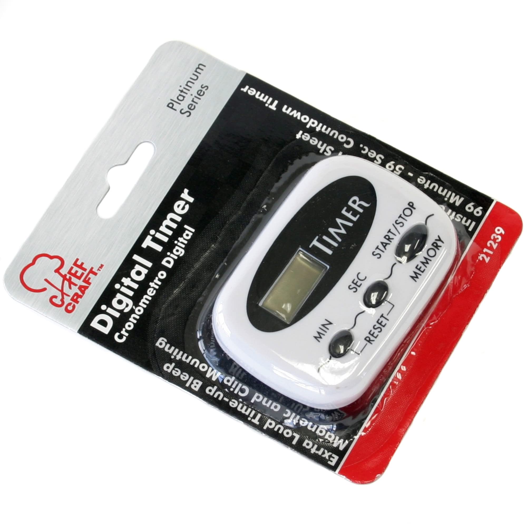 Chef Craft Select Plastic 99 Minute Digital Timer with Clip, 2.5 inch, White