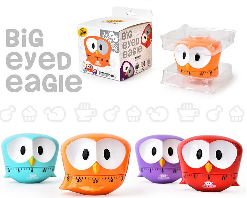 Blue Sky Big-Eyed Eagle Manually Mechanical Kitchen Timer, Clock Cooking, Pomodoro Alarm, Baking Reminder, Timer for Kids, Stopwatch, Hourglass, Wind Up 60 Minutes. Alarm Clock, Kids Cookingx