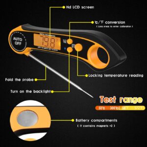 Food Meat Thermometer - Instant Read Thermapen Probe For Kitchen Cooking Oil Deep Grilling Turkey Candy BBQ Accessories Healthy Eating Temperature Pen Thermogrill Pro - With Digital LCD Screen(Orange)