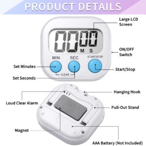 Macarrie 48 Pcs Digital Kitchen Timer Bulk Small Magnetic Backing Stand Timer Clock Loud Alarm LCD Display Electronic Minute Second Count up Countdown Timer for Teacher Classroom Cooking Baking