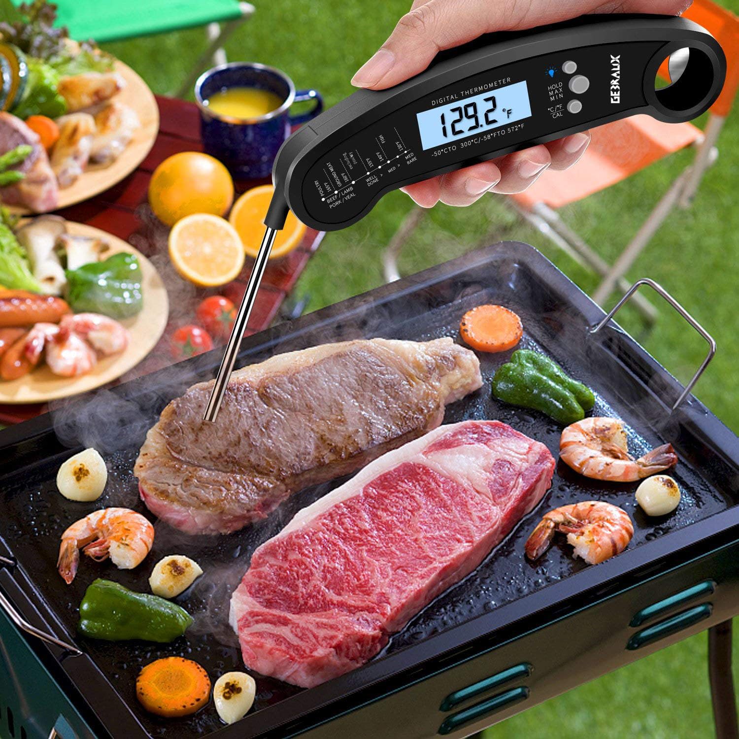 Digital Kitchen Thermometer for Bread, Candy, Yogurt, Liquids, Baking, BBQ Meat - Instant Read, Waterproof Magnetic Body and Wireless Large Probe with a Bottle Opener and Backlit Dial