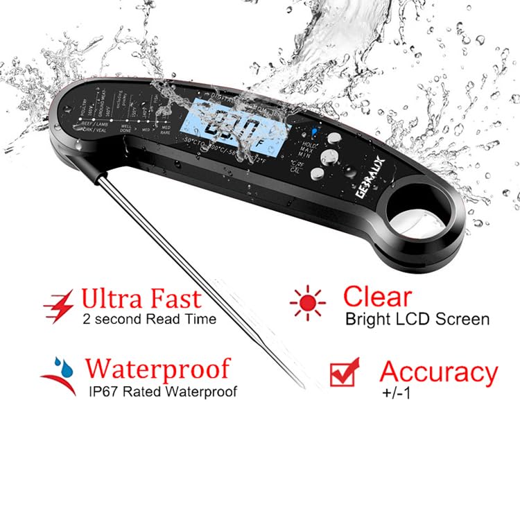 Digital Kitchen Thermometer for Bread, Candy, Yogurt, Liquids, Baking, BBQ Meat - Instant Read, Waterproof Magnetic Body and Wireless Large Probe with a Bottle Opener and Backlit Dial