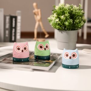 HAUSHOF Mechanical Kitchen Timers, 3 Pieces Owl Shape Manual Timers, 3 Colors, Pink, Green, Blue, for Time Management