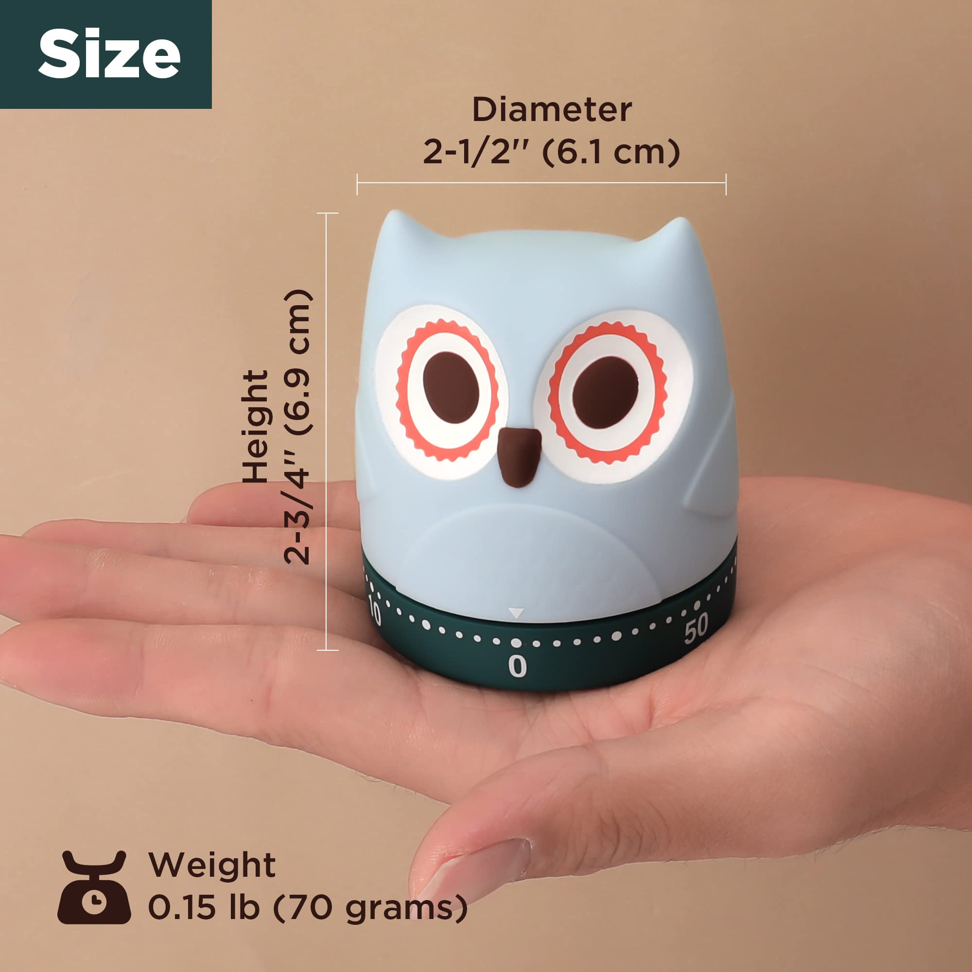 HAUSHOF Mechanical Kitchen Timers, 3 Pieces Owl Shape Manual Timers, 3 Colors, Pink, Green, Blue, for Time Management