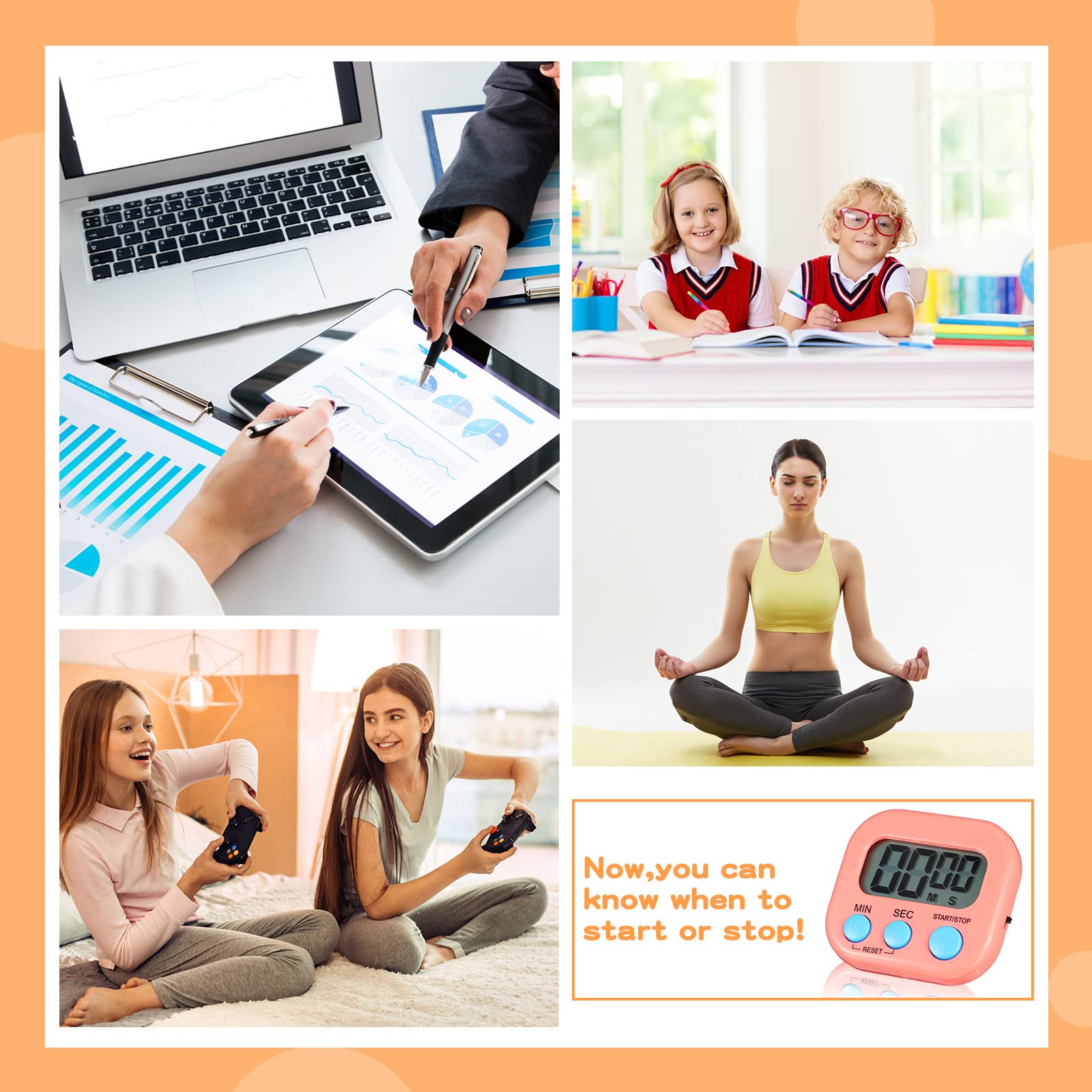 16 Pieces Small Digital Kitchen Timer Classroom Timers for Students in 100th Day of School Magnetic Back and ON Switch Minute Second Count Up Countdown with Matching Ropes, Not Including Battery