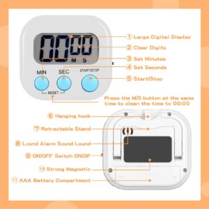 16 Pieces Small Digital Kitchen Timer Classroom Timers for Students in 100th Day of School Magnetic Back and ON Switch Minute Second Count Up Countdown with Matching Ropes, Not Including Battery