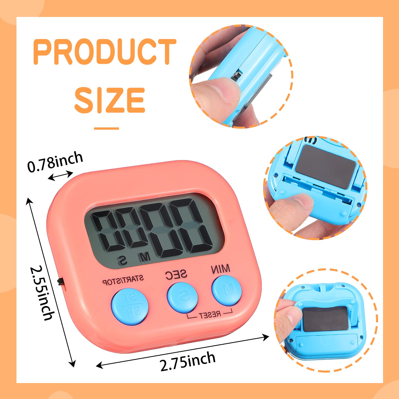 16 Pieces Small Digital Kitchen Timer Classroom Timers for Students in 100th Day of School Magnetic Back and ON Switch Minute Second Count Up Countdown with Matching Ropes, Not Including Battery
