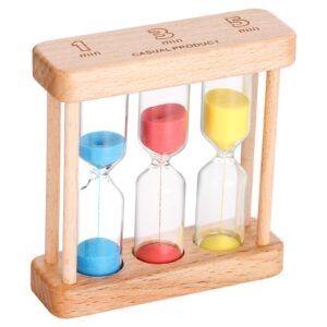 tea 1-3-5 minute sand timer hourglass, small wooden frame blue sand clock, red colorful sand watch, yellow reloj de arena, unique hour glass sandglass for kids, classroom, home, desk decoration