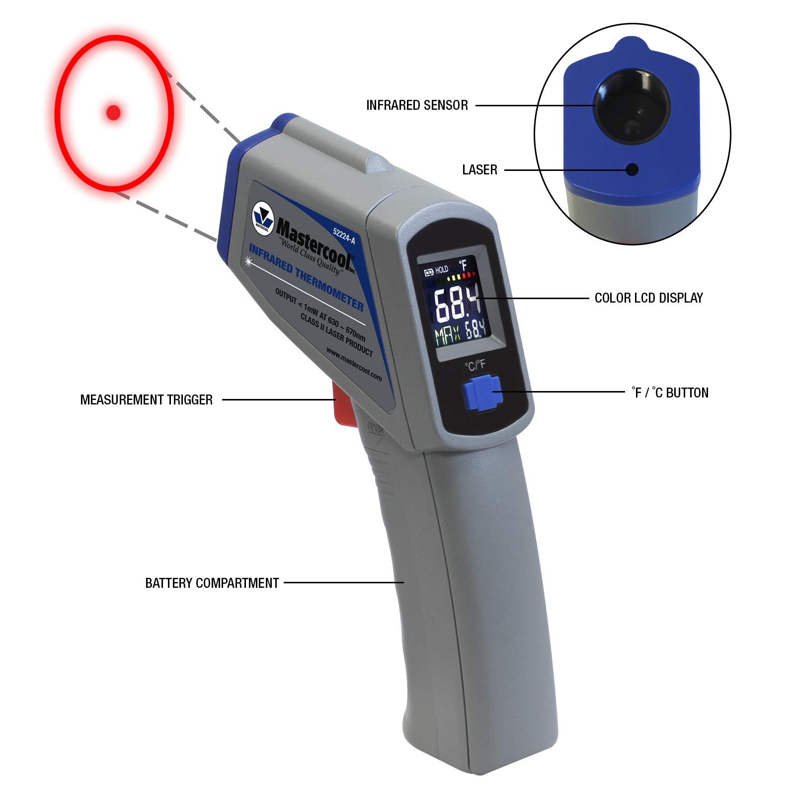 Mastercool (52224-A-SP Gray Infrared Thermometer with Laser