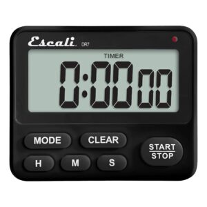escali extra loud display digital kitchen timer with clock mode, recall timer magnetic back