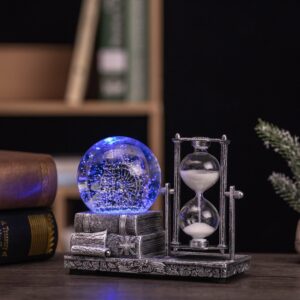 antique crystal music snow globe with sand clock timer hourglass led music globe collectibles home decorations for living room fireplace mantel silver ferris wheel