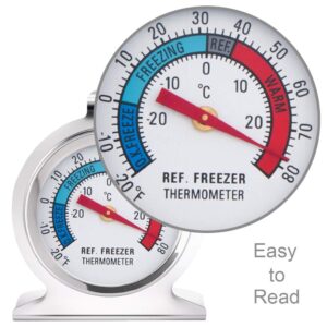 Anvin Refrigerator Thermometers Large Dial Freezer Thermometer with Dual-Scale -30~30°C/-20~80°F for Freezer Refrigerator Cooler, Hooks or Stands Alone Thermometers Durable Steel (Pack of 2)