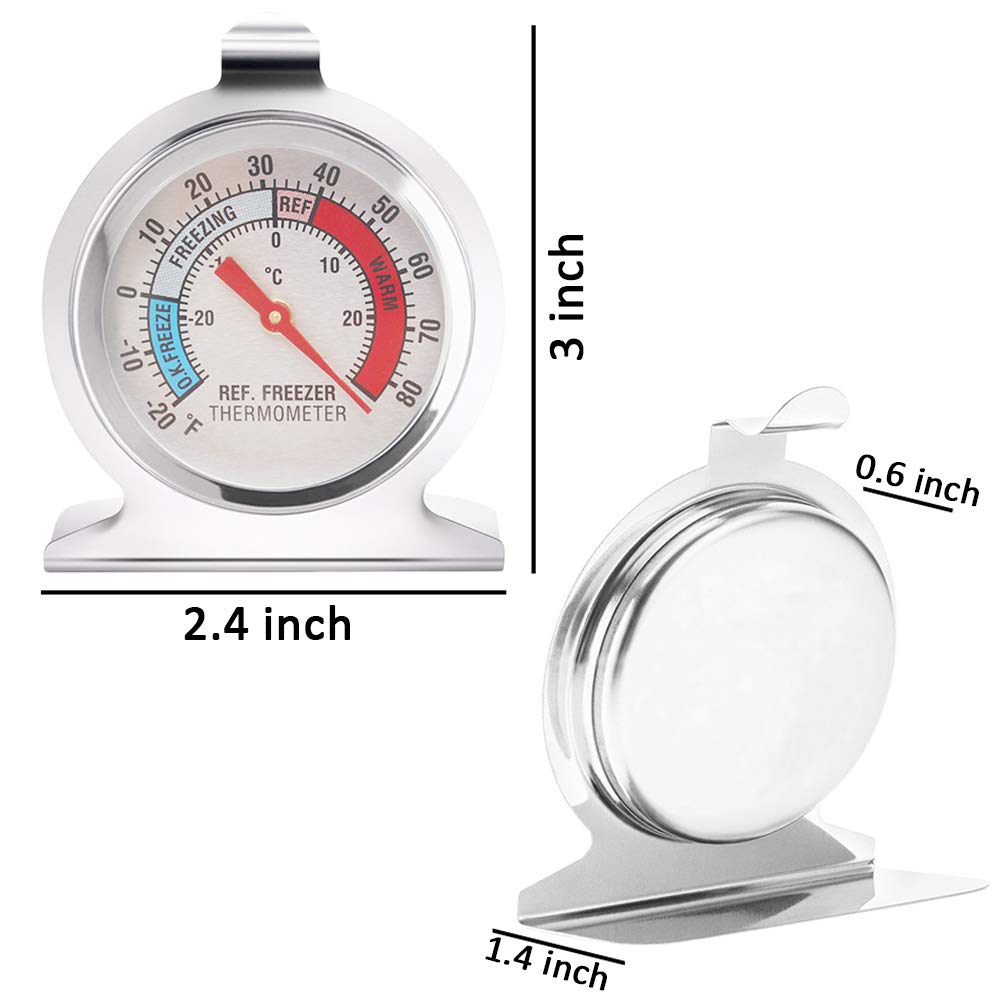 Anvin Refrigerator Thermometers Large Dial Freezer Thermometer with Dual-Scale -30~30°C/-20~80°F for Freezer Refrigerator Cooler, Hooks or Stands Alone Thermometers Durable Steel (Pack of 2)