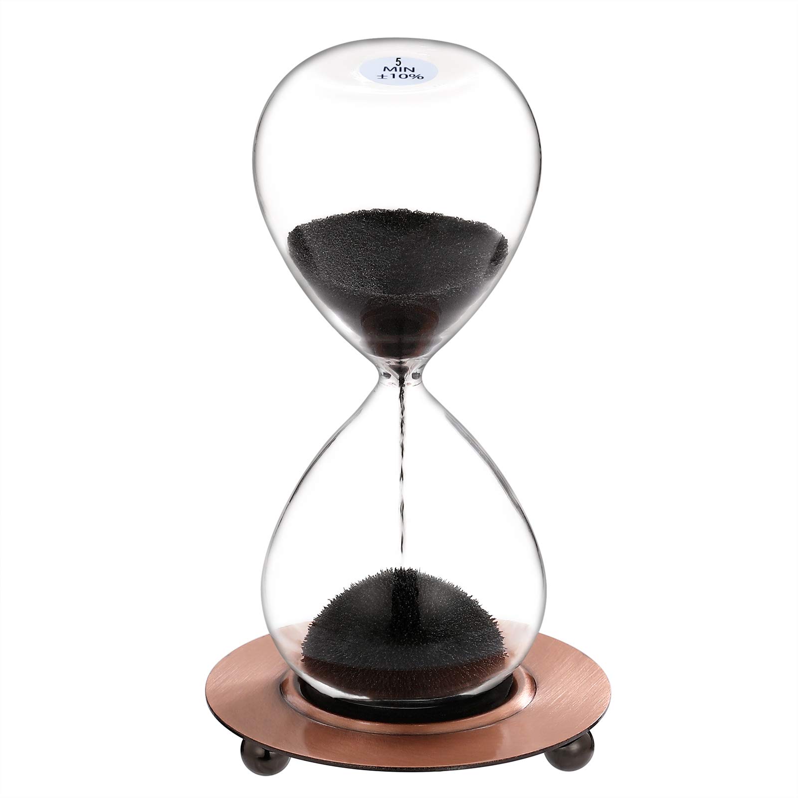 SuLiao Magnetic Hourglass 5 Minute Sand Timer: Large Sand Clock Five Minute with Black Magnet Iron Powder & Metal Base, Sand Watch 5 Min, Hour Glass Sandglass for Office Desk Home Decorative