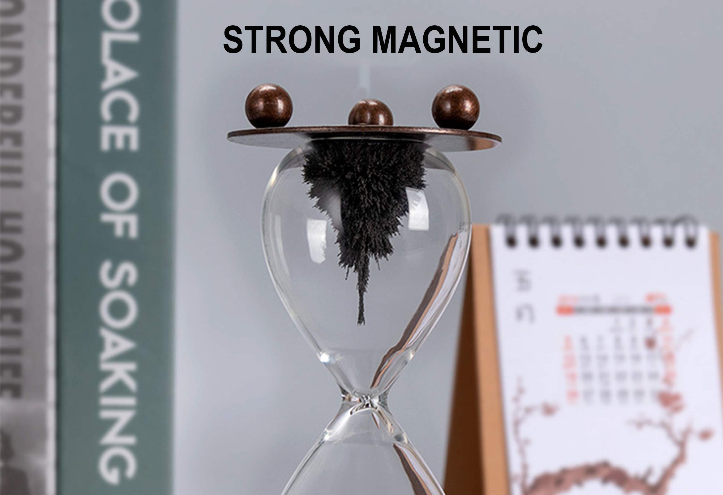 SuLiao Magnetic Hourglass 5 Minute Sand Timer: Large Sand Clock Five Minute with Black Magnet Iron Powder & Metal Base, Sand Watch 5 Min, Hour Glass Sandglass for Office Desk Home Decorative