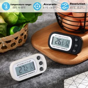 6 Pieces Refrigerator Thermometer Digital Freezer Room Thermometer Waterproof Fridge Thermometer Freezer Monitor with Magnetic Back, Max/Min Record Function with Large LCD Display, White, Black