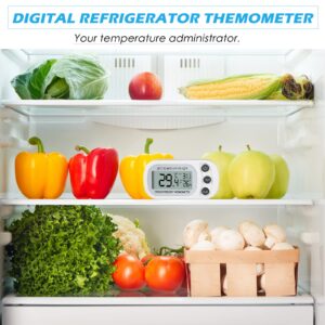 6 Pieces Refrigerator Thermometer Digital Freezer Room Thermometer Waterproof Fridge Thermometer Freezer Monitor with Magnetic Back, Max/Min Record Function with Large LCD Display, White, Black