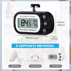 6 Pieces Refrigerator Thermometer Digital Freezer Room Thermometer Waterproof Fridge Thermometer Freezer Monitor with Magnetic Back, Max/Min Record Function with Large LCD Display, White, Black