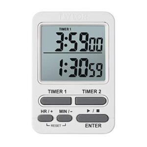 taylor dual event digital timer w/clock, white