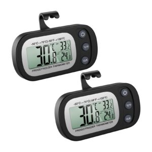 keekit digital refrigerator thermometer, 2 pack upgraded freezer thermometer with lcd display, ℃/℉ switch, max/min record, refrigerator freezer thermometer for kitchen - black