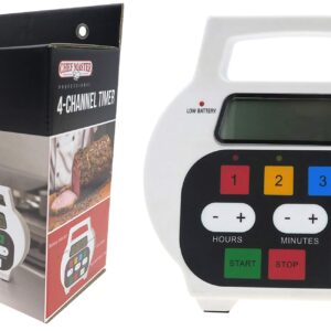 Chef Master 90218 Kitchen Timer, Timers for Cooking, Digital Timer, Cooking Timer, 4-Channel Timer, Egg Timer, Study Timer, Desk Timer with Large Display with Up to 10 Hour Count Down