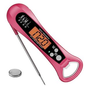 digital kitchen meat thermometer with backlight lcd and foldable long probe, instant read food cooking thermometer use for grill,liquid, bbq, baking and candy (lightcoral)
