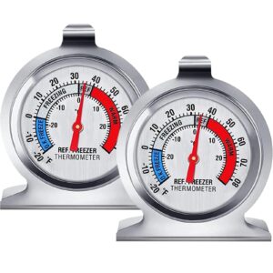 2 pack refrigerator thermometer -30-30 deg c/-20-80 deg f, classic fridge thermometer large dial with red indicator thermometer for freezer refrigerator cooler