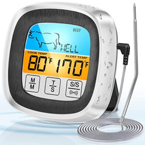 2023 New Waterproof Instant Read Food Thermometer for Meat, 42" Long Probe Digital Meat Thermometer for Cooking Heat Resistant, Time, BBQ, LCD Induction Thermometer for BBQ Smokey Fried Sugar (Grey)