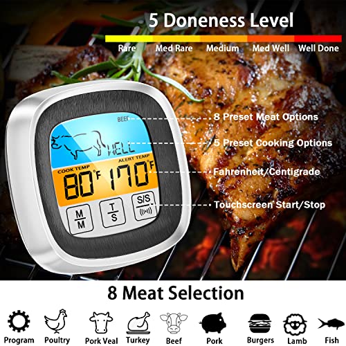 2023 New Waterproof Instant Read Food Thermometer for Meat, 42" Long Probe Digital Meat Thermometer for Cooking Heat Resistant, Time, BBQ, LCD Induction Thermometer for BBQ Smokey Fried Sugar (Grey)